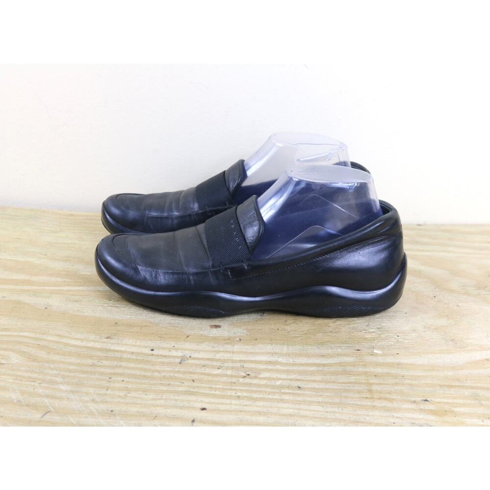 Vintage Prada Sport Shoes Womens 38 Black Leather Loafers Slip On Italy